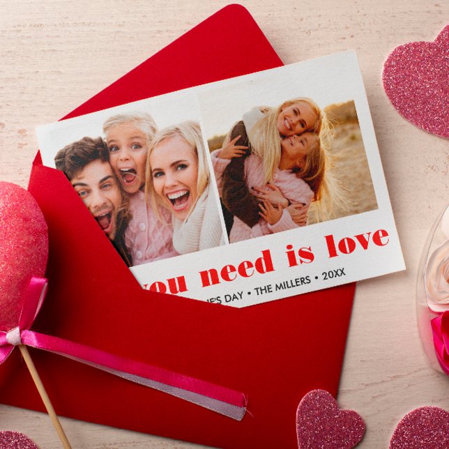 ALL YOU NEED IS LOVE 2 Photo Valentine's Day RED Mitteilungskarte (Von Creator hochgeladen)