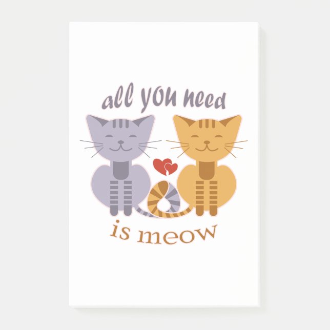 All you need is meow Valentine cats Post-it Klebezettel (Vorderseite)