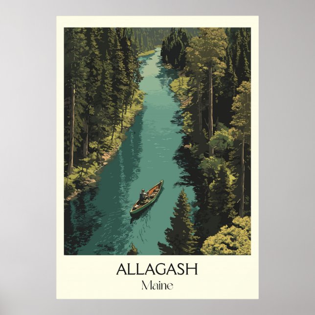 Allagash Maine Vintager Fluss Kanuwald Kunst Poster (Vorne)
