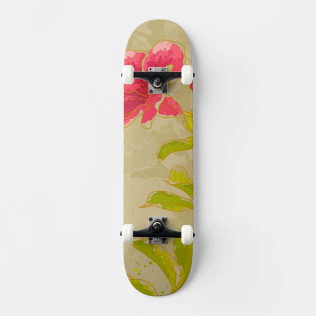 Allamanda-Blume auf getontem Hintergrund Skateboard (Vorderseite)
