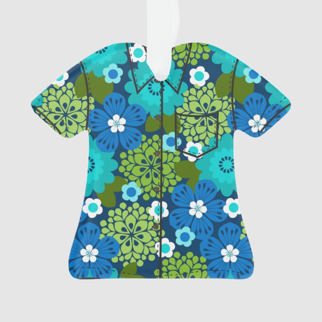 Allana Garden Hawaiian Floral Aloha Shirt - Blau Ornament (Vorderseite)