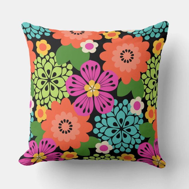 Allana Garden Hawaiian Graphic Floral - Black Kissen (Vorderseite)