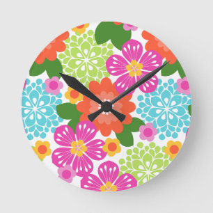 Allana Garden Hawaiian Graphic Floral - Brights Runde Wanduhr