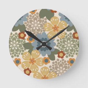 Allana Garden Hawaiian Graphic Floral - Gold Runde Wanduhr