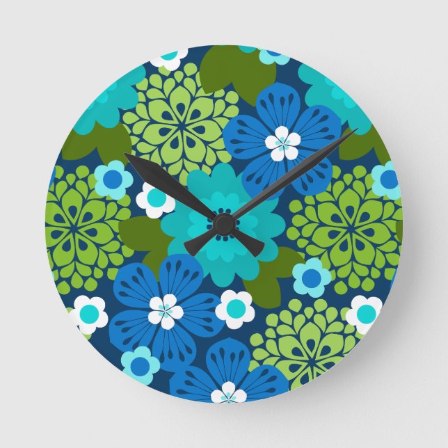 Allana Garden Hawaiian Graphic Floral - Navy Runde Wanduhr (Vorderseite)