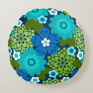 Allana Garden Hawaiian Graphic Floral - Navy Rundes Kissen