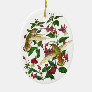 Allan's Hummingbirds & Fuschia Keramik Ornament