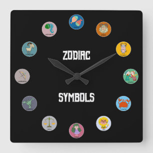 Alle 12 Zodiakische Symbole Quadratische Wanduhr