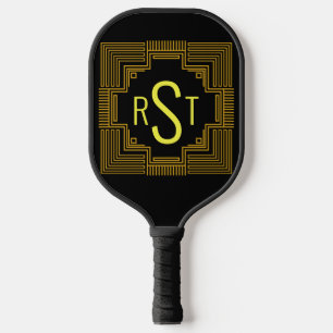 Alle 3 Anfangsbuchstaben Gold geometrische Linien Pickleball Schläger