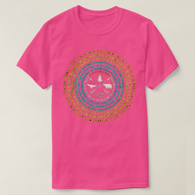 Alle 59 US-amerikanischen National Parks Map Prese T-Shirt (Design vorne)