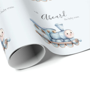 Alle Aboard dem Baby-Zug Blau Jungen Baby-Party Geschenkpapier