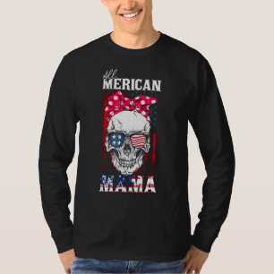 Alle American Mama Skull Mama American Flag Bow Kr T-Shirt