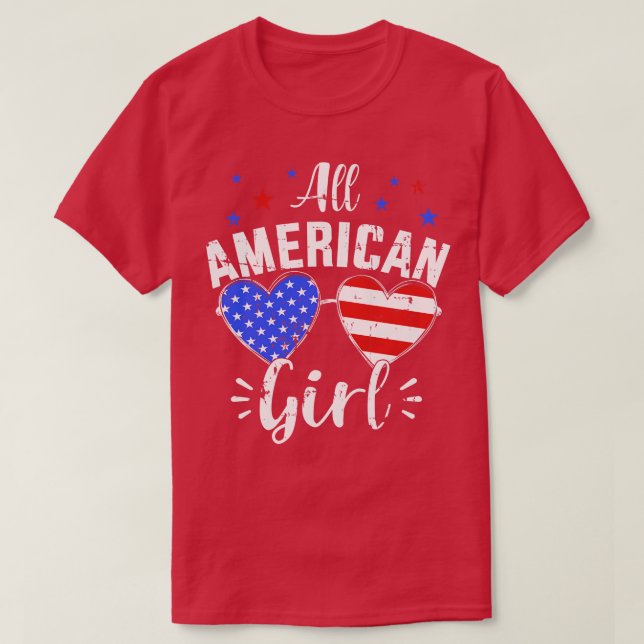 Alle amerikanischen 4. Juli Mädchen mit Sonnenbril T-Shirt (Design vorne)