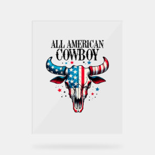 Alle amerikanischen Cowboy US Flag Cow Skull Acrylschild