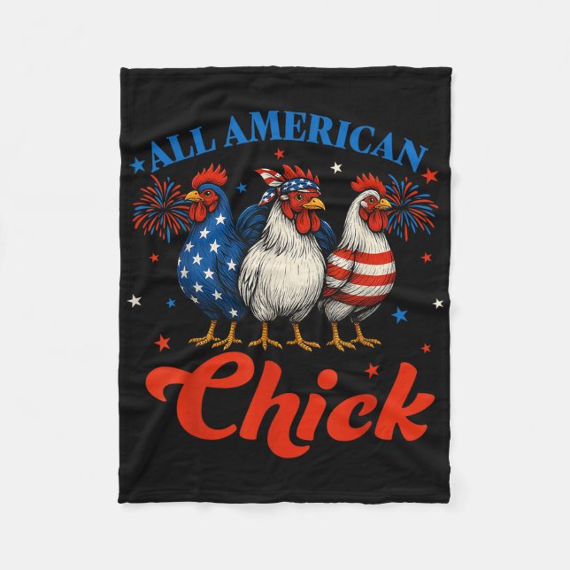 Alle amerikanischen Küken US Hühnchen Retro 4. Jul Fleecedecke (Vorderseite)