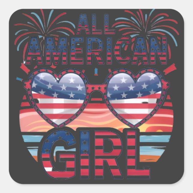 Alle amerikanischen Mädchen Quadratischer Aufkleber (Vorderseite)