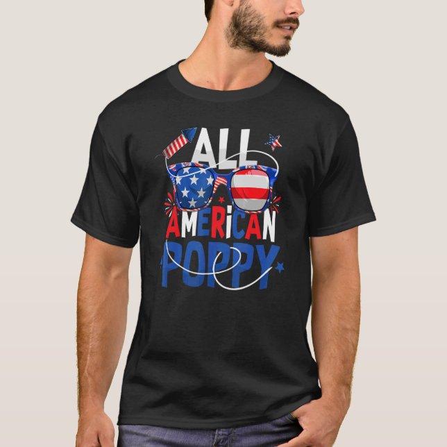 Alle amerikanischen Mohnbrillen US-Flagge 4. Juli T-Shirt (Vorderseite)