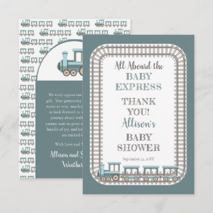 Alle an Bord der Baby Express Boy Baby Shower Dankeskarte