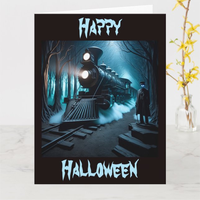Alle an Bord der Ghost-Train-Halloween-Karte Karte (Gelbe Blume)
