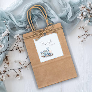 Alle an Bord des Babyzugs Blaue Babyparty-Aufklebe Quadratischer Aufkleber