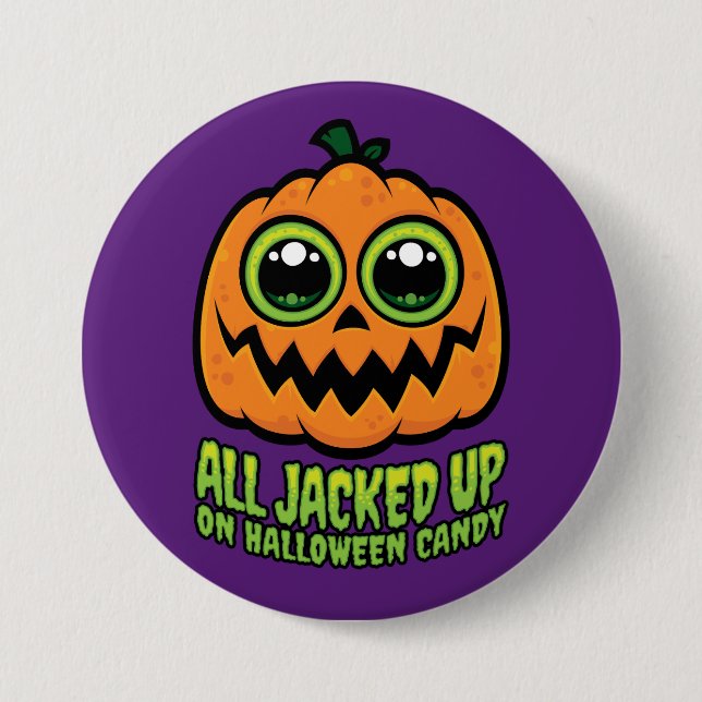 Alle auf Halloween Candy Funny Pumpkin eingeklopft Button (Vorderseite)