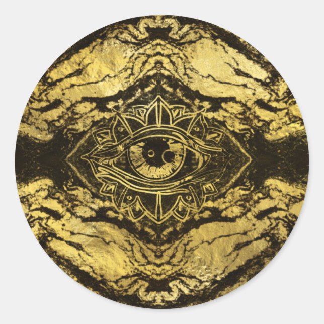 Alle Augen golden Textur auf alten Holz Runder Aufkleber (Vorderseite)