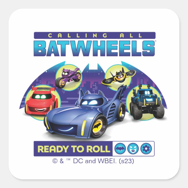 Alle Batwheels™ - Bereit zum Rollen Quadratischer Aufkleber (Vorderseite)