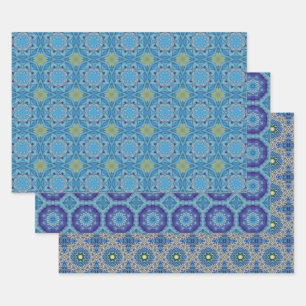 Alle blauen nahtlosen ethnischen Muster Set 1 Geschenkpapier Set