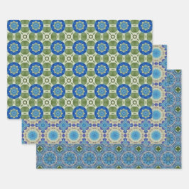 Alle blauen nahtlosen ethnischen Muster Set 2 Geschenkpapier Set
