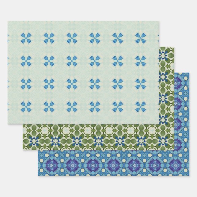 Alle blauen nahtlosen ethnischen Muster Set 5 Geschenkpapier Set (Set)