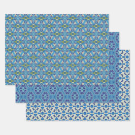 Alle blauen nahtlosen ethnischen Muster Set 7 Geschenkpapier Set