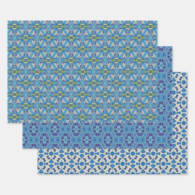 Alle blauen nahtlosen ethnischen Muster Set 7 Geschenkpapier Set (Set)