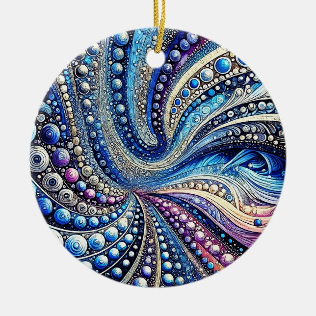 Alle blauen und Lila Punkte Keramik Ornament (Vorne)