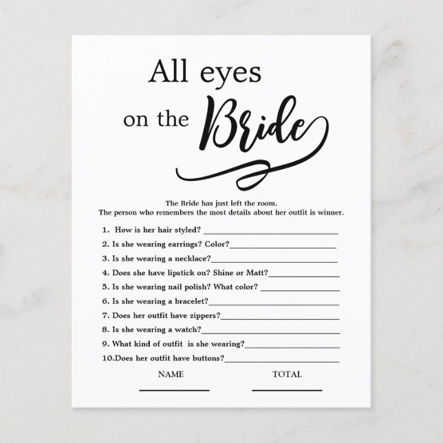 Alle Blicke auf das Bride Simple Brautparty Game (Vorderseite)