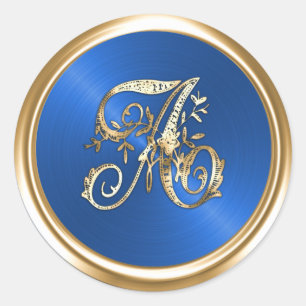 Alle Buchstaben Königlich Blau Gold Verziertes Mon Runder Aufkleber