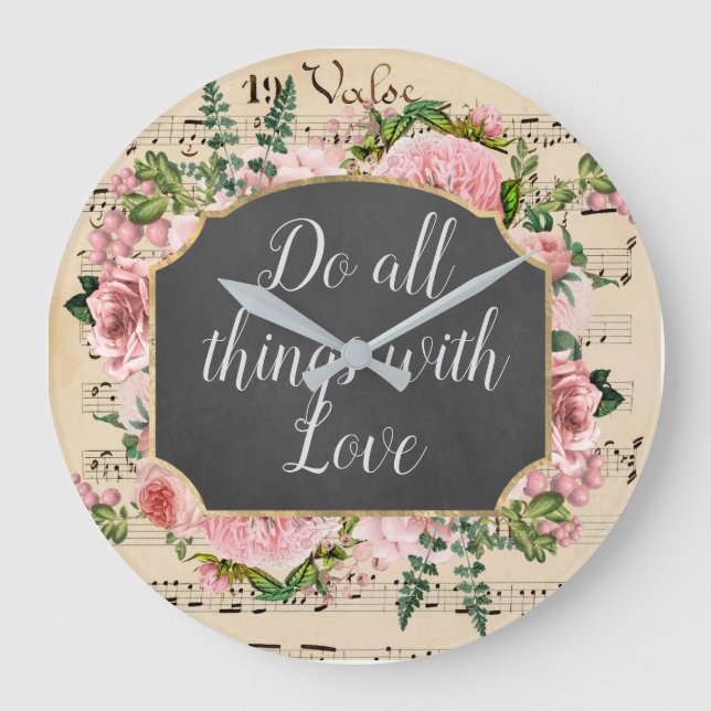 Alle Dinge mit Liebe Vintag Collage Große Wanduhr (Vorderseite)