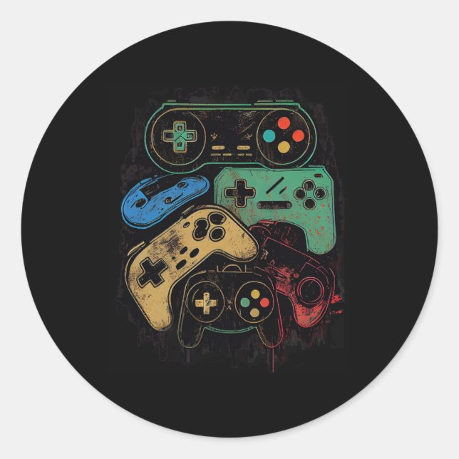 Alle Dinge Video Game Controller Gamer Grafik Runder Aufkleber (Vorderseite)