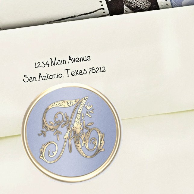 Alle ersten Gold Monogram Hübsch Blue Runder Aufkleber (Von Creator hochgeladen)