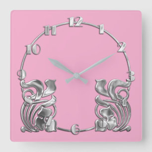 Alle Farben Art Deco Silver Design Quadratische Wanduhr