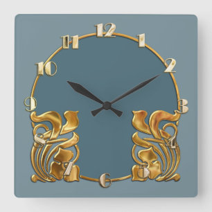 Alle Farben Monoton Art Deco Gold Design Quadratische Wanduhr