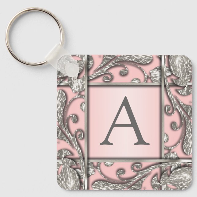 Alle Farbsilber-Lattice-Monogramme Schlüsselanhänger (Vorderseite)