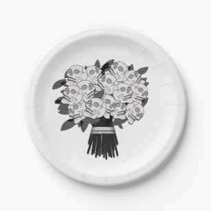 Alle Farbstoffe* Schwarz-Weiß-Rose-Bouquet Pappteller