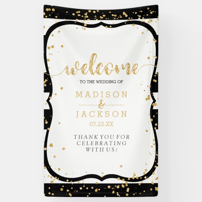 Alle Farbstreifen und Gold Confetti Hochzeiten wil Banner (Vertikal)