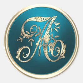 Alle Gold Monogram Aquamarin Runder Aufkleber