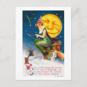 Alle Halloween Hexe auf einem Broom von Vollmond Postkarte