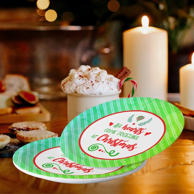Alle Herzen treffen sich zu Weihnachten Pappteller (All Hearts Come Together At Christmas Holiday Paper Plates)