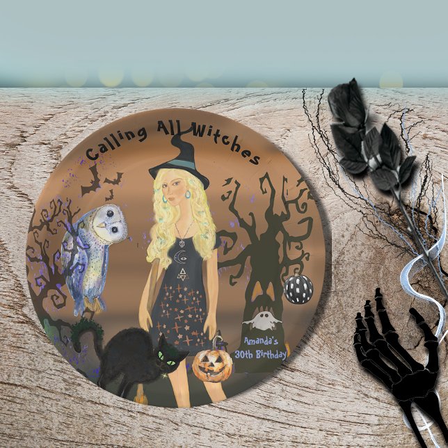 Alle Hexen zum Geburtstag rufen Halloween-Party Pappteller (Calling All Witches Halloween Party Birthday Paper Plates)