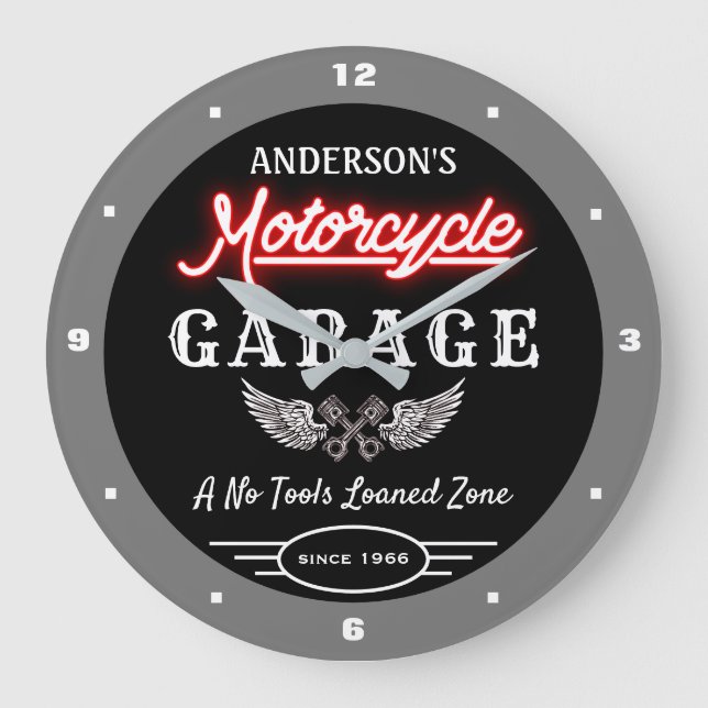Alle Imitate Neon Garage seit Datum Grau Schwarz Große Wanduhr (Vorderseite)