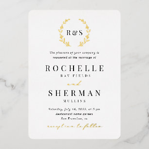 Alle in einem Blatt Monogramm Gold Foil Wedding Folieneinladung