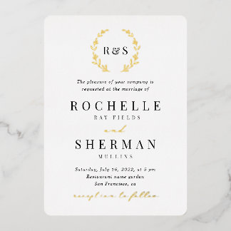 Alle in einem Blatt Monogramm Gold Foil Wedding Folieneinladung